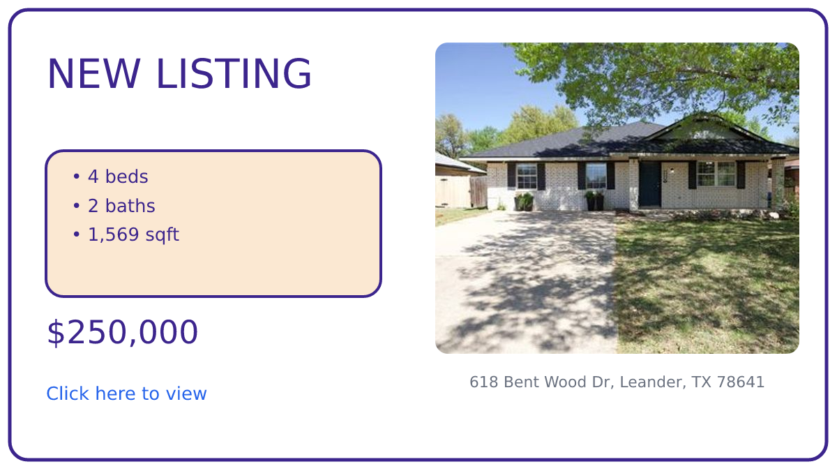 618 Bent Wood Dr, Leander, TX 78641 - $250,000