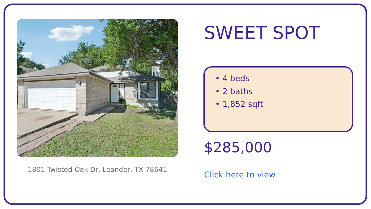 1801 Twisted Oak Dr, Leander, TX 78641 - $285,000