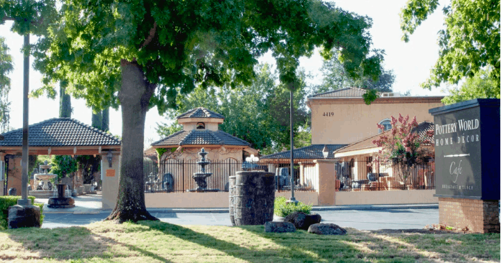 Pottery World's Rocklin storefront and historical pottery stand