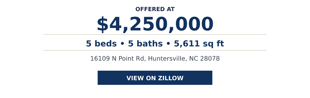 16109 N Point Rd, Huntersville, NC 28078 - 5 beds   •   5 baths   •   5,611 sq ft